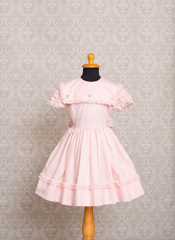 1980s Betty Oden Pale Pink Ruffle Dress