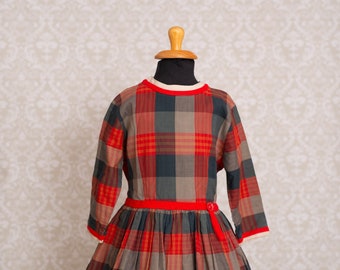 Cinderella Brand 1960's Red Plaid Girls Dress