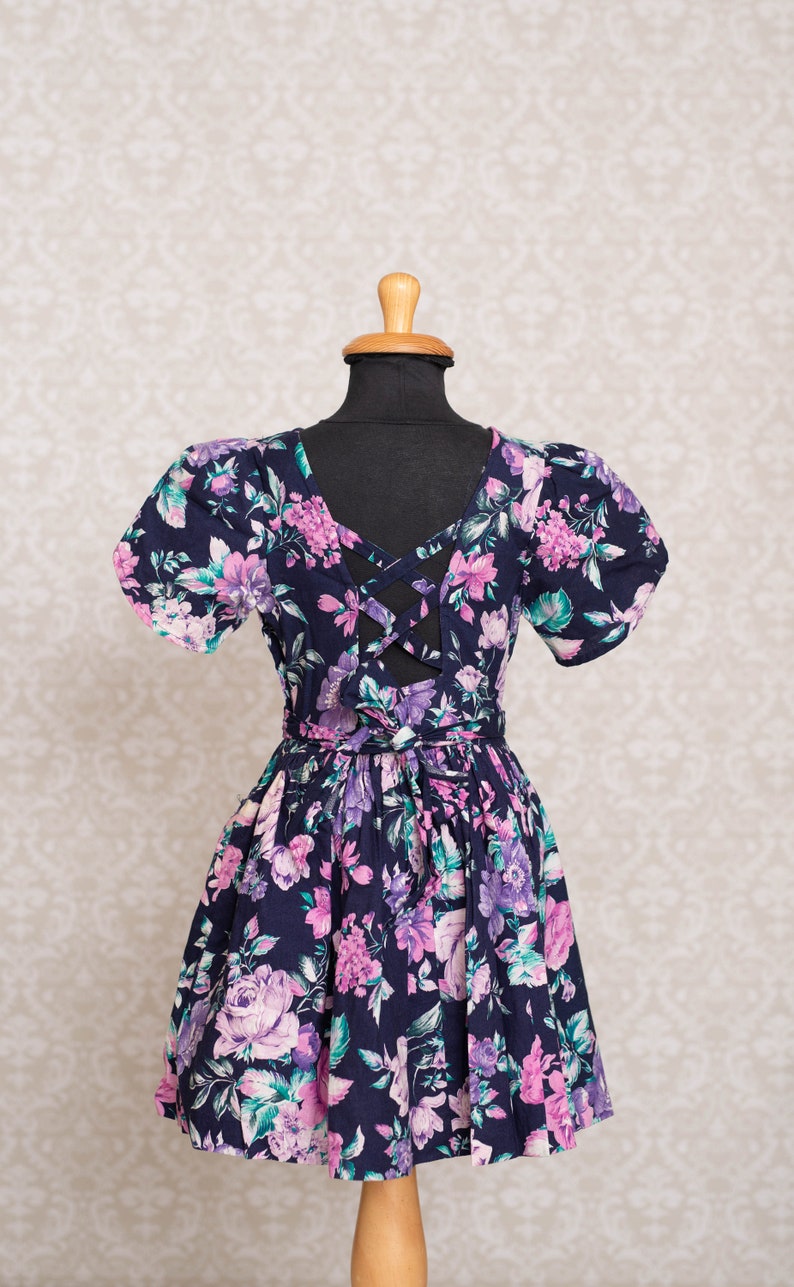 1990s Eve Too Black Color Floral Print Girl Dress image 5