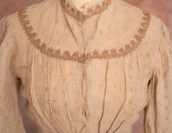 Antique Victorian Civil War Era Eyelet Lace Bodic… - image 5