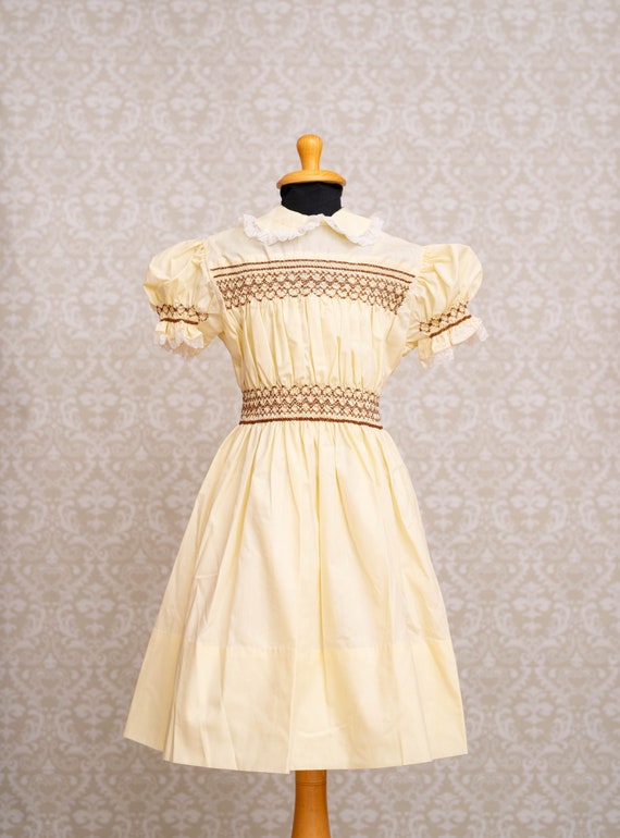 Hand Smocked Pale Yellow Girls Dress - image 2