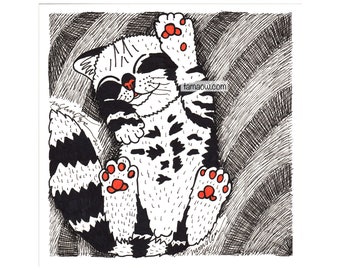 Ancient Original ink drawing by Ng Ling Tze aka Tamaow