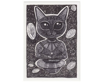 Ancient Original ink drawing by Ng Ling Tze aka Tamaow