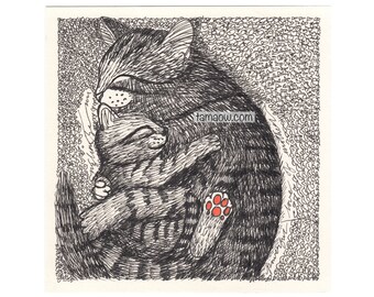 Ancient Original ink drawing by Ng Ling Tze aka Tamaow
