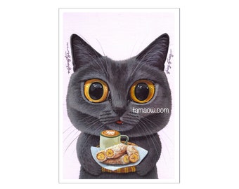 Grey Grey - Fine Art Print | Cat Art Print | Cat Portrait Print | Cat Lover Print | Cat Artwork | Singapore Hawker Food | 4R Unframed