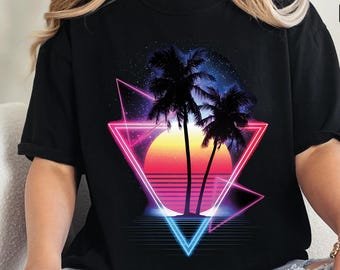 Retro 80s Vaporwave T-Shirt: Palm Trees Sunset Graphic Tee