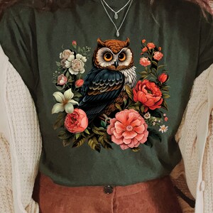 Cute Owl Cottagecore T-Shirt, Floral Fairycore Tee, Forestcore Aesthetic TShirt, Boho Style Shirt, Whimsical Fall T Shirt, Owl Lover Gift