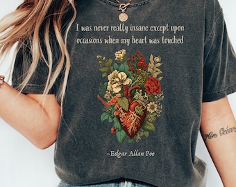 Edgar Allan Poe Shirt: Floral Heart, Dark Academia Comfort Colors Tee