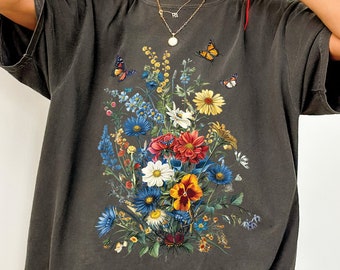 Wildflower Graphic T-Shirt: Vintage Floral Comfort Colors Tee