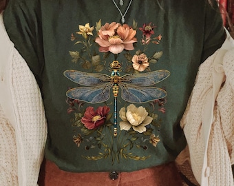 Dragonfly T-Shirt: Boho Floral Cottagecore Botanical Print