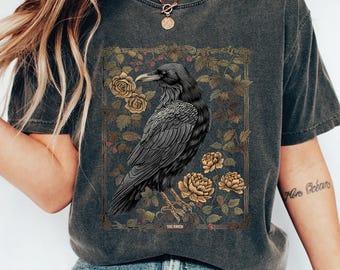 Vintage Raven Tarot Card Shirt: Gothic Goblincore Tee - Comfort Colors®