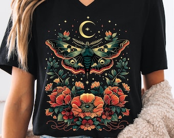 Celestial Moth Flowers V-Neck Shirt