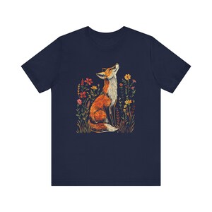 Wildflower Fox T-Shirt: Cottagecore Forestcore Vintage Tee Navy