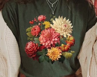 Vintage Dahlias Shirt: Cottagecore Floral Crewneck