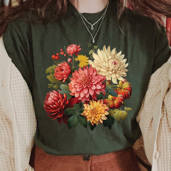 Vintage Dahlias Shirt Dahlia Gift Flowers Shirt Cottagecore Flower Wildflower Crewneck Nature Shirt, Floral, Gardening, Retro Boho