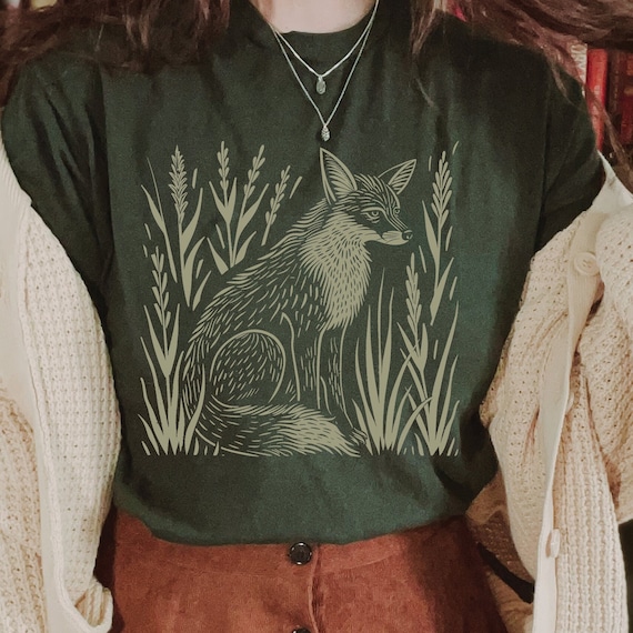 Fox & Wildflower Shirt: Vintage Linocut Graphic