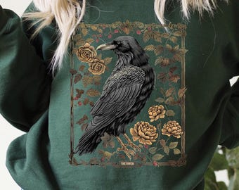 Vintage Raven Sweatshirt: Gothic Tarot Card Goblincore Style