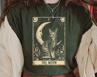 Crescent Moon Cat Tarot Card Shirt: Celestial Mystic Tee