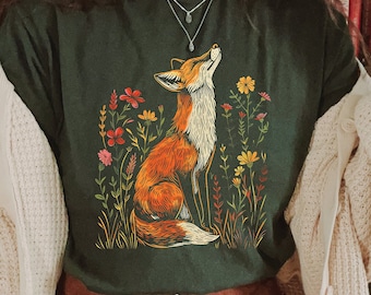 Wildflower Fox T-Shirt: Cottagecore Forestcore Vintage Tee