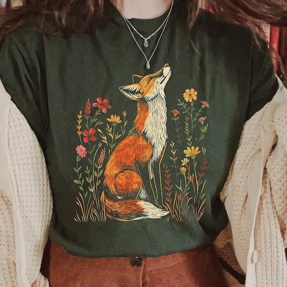 Wildflower Fox T-Shirt: Cottagecore Forestcore Vintage Tee