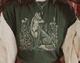 Vintage Fox Linoprint Shirt: Folklore Forestcore Tee