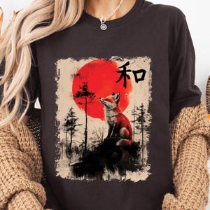 Japanese Fox T-Shirt: Kitsune Sakura Cherry Blossom, Vintage Anime