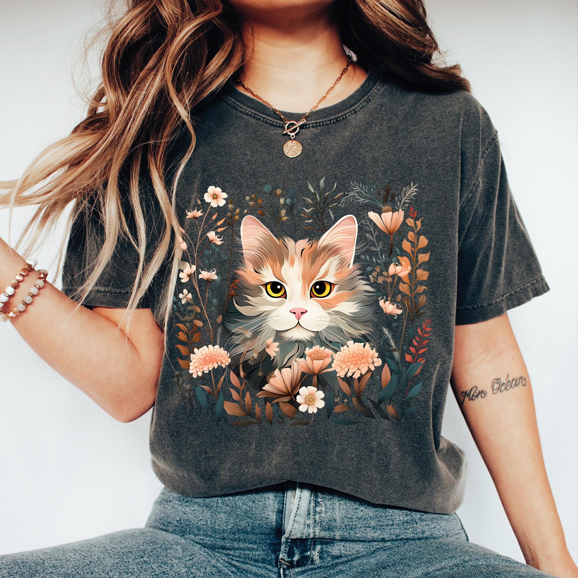 Floral Cat T Shirt - Etsy