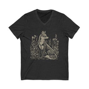 Vintage Fox Linoprint V-Neck Shirt Dark Grey Heather