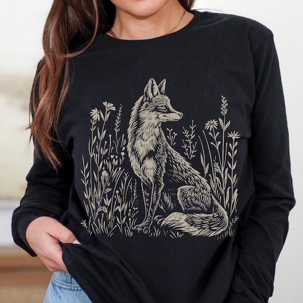 Vintage Fox Linoprint Shirt: Folklore Forestcore Tee