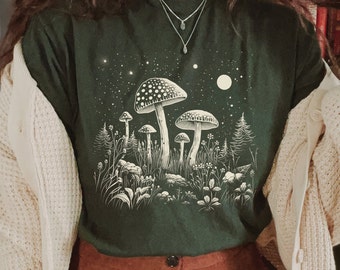 Mushroom Celestial T-Shirt: Goblincore Cottagecore Dark Academia