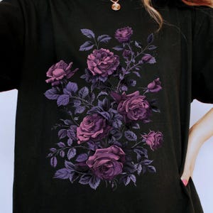Vintage Roses Graphic Tee: Gothic Purple Floral Shirt