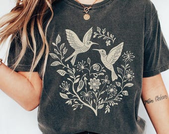 Birds and Flowers Shirt: Vintage Scandi Folk Art Tee