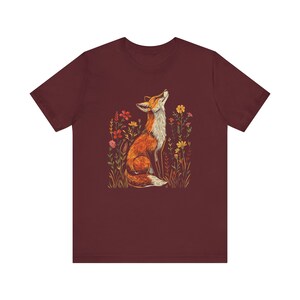 Wildflower Fox T-Shirt: Cottagecore Forestcore Vintage Tee Maroon
