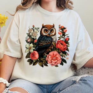 Owl Shirt, Floral, Fairycore, Forestcore Aesthetic, Boho, Cute, Flowers, Whimsical