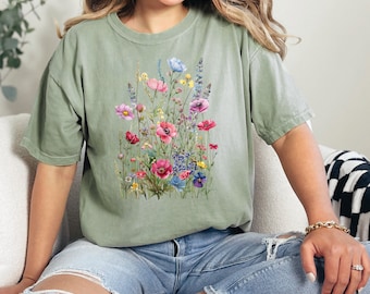 Flower Shirt, Vintage Flowers Shirt, Nature Shirt, Gardening Shirt, Floral Shirt, Cottagecore Shirt, Butterfly Shirt, Comfort Colors®
