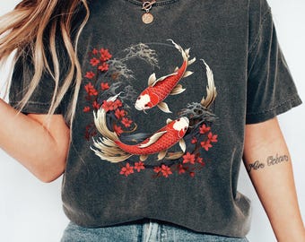 Koi Fish Comfort Colors Shirt, Vintage Japanese Art Shirt, Ying Yang Graphic