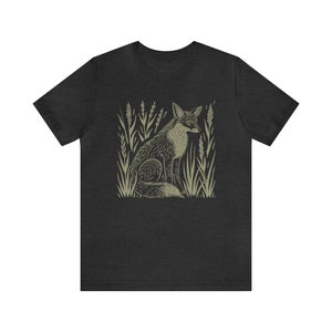 Fox & Wildflower Shirt: Vintage Linocut Graphic Heather Forest