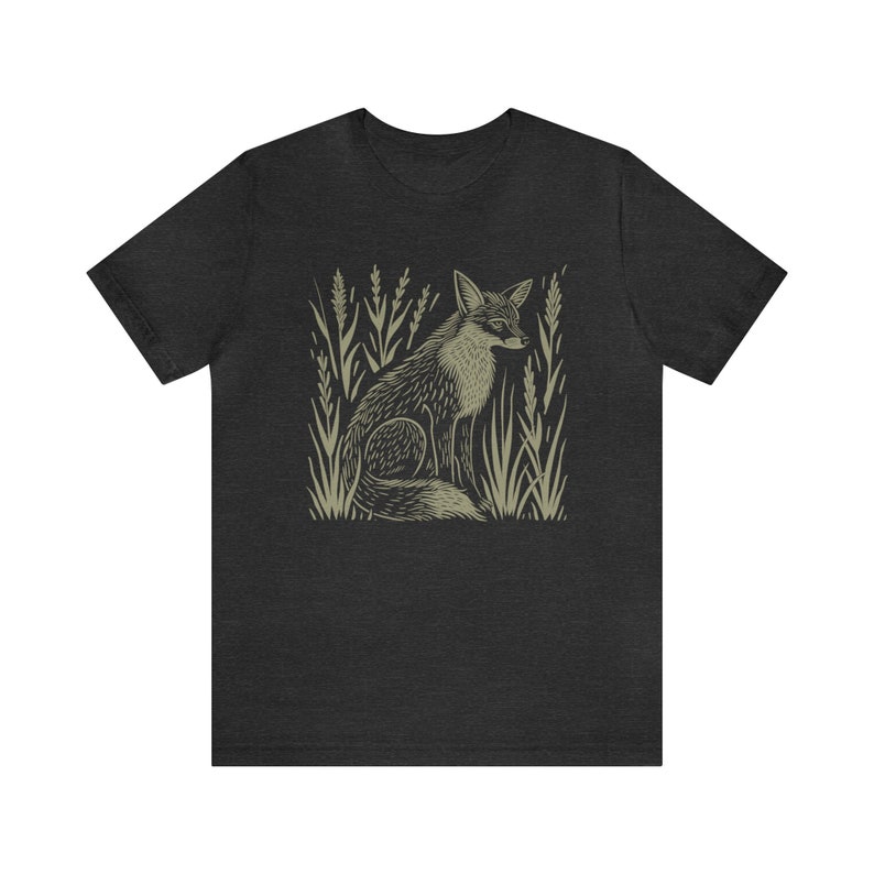 Fox & Wildflower Shirt: Vintage Linocut Graphic Heather Forest