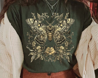 Vintage Moth Graphic T-Shirt: Gothic Tarot Celestial Design