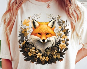 Cottagecore Fox Shirt, Forestcore Shirt, Goblincore T-Shirt,  Whimsical, Vintage Floral Shirt, Comfort Colors