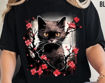 Black Cat T-Shirt: Japanese Pop Art Anime Graphic Tee
