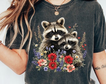 Raccoon Shirt, Comfort Colors Shirt, Raccoon Mom Shirt, Cottagecore, Flowers