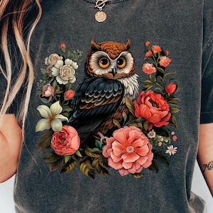 Cute Owl Cottagecore T-Shirt, Floral Fairycore Tee, Forestcore Aesthetic TShirt, Boho Style Shirt, Whimsical Fall T Shirt, Owl Lover Gift