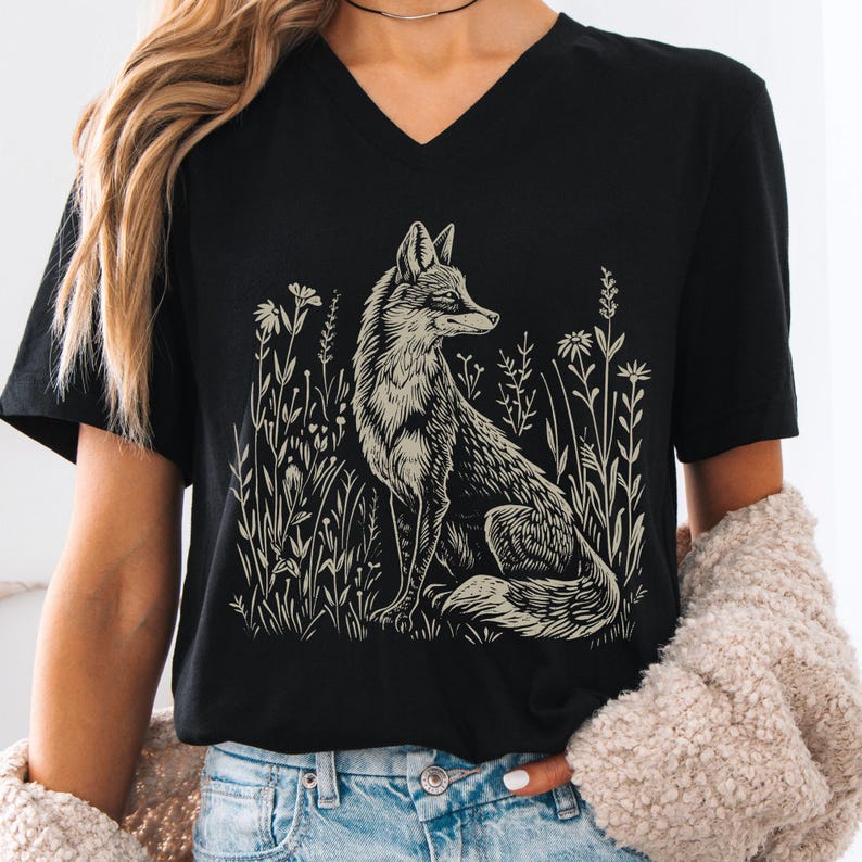 Vintage Fox Linoprint V-Neck Shirt