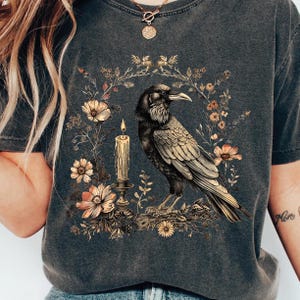 Raven Shirt, Tarot Card Shirt, Witchy Shirt, Goblincore Shirt, Vintage T-Shirt, Gothic Shirt, Crow, Dark Academia Shirt.