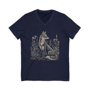 Vintage Fox Linoprint V-Neck Shirt Navy