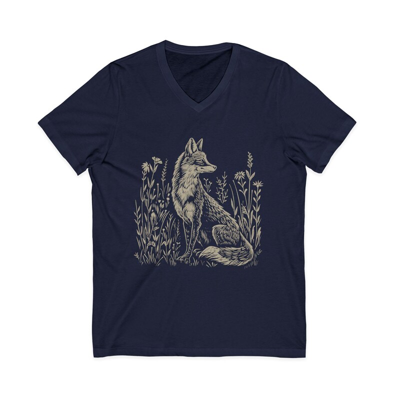 Vintage Fox Linoprint V-Neck Shirt Navy