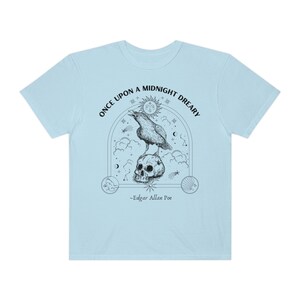 Edgar Allan Poe Raven Skull Shirt - Comfort Colors Literary Tee Chambray