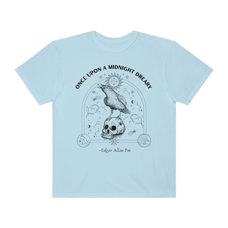 Edgar Allan Poe Raven Skull Shirt - Comfort Colors Literary Tee Chambray