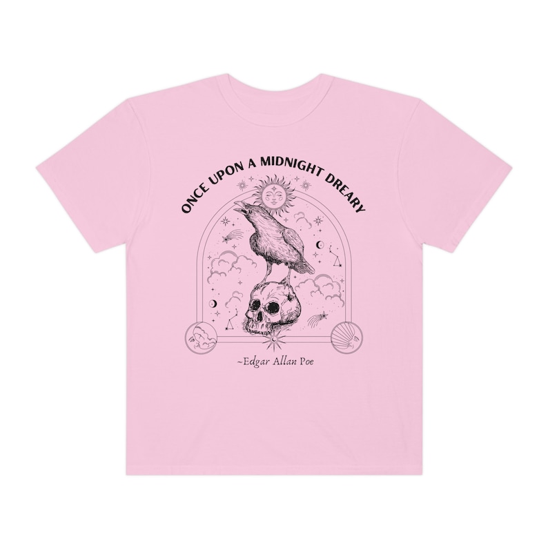 Edgar Allan Poe Raven Skull Shirt - Comfort Colors Literary Tee Blossom